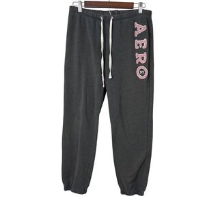 VTG‎ Aeropostale Womens L Gray Pink Stitched Spellout Sweatpants Y2K Spice Girl